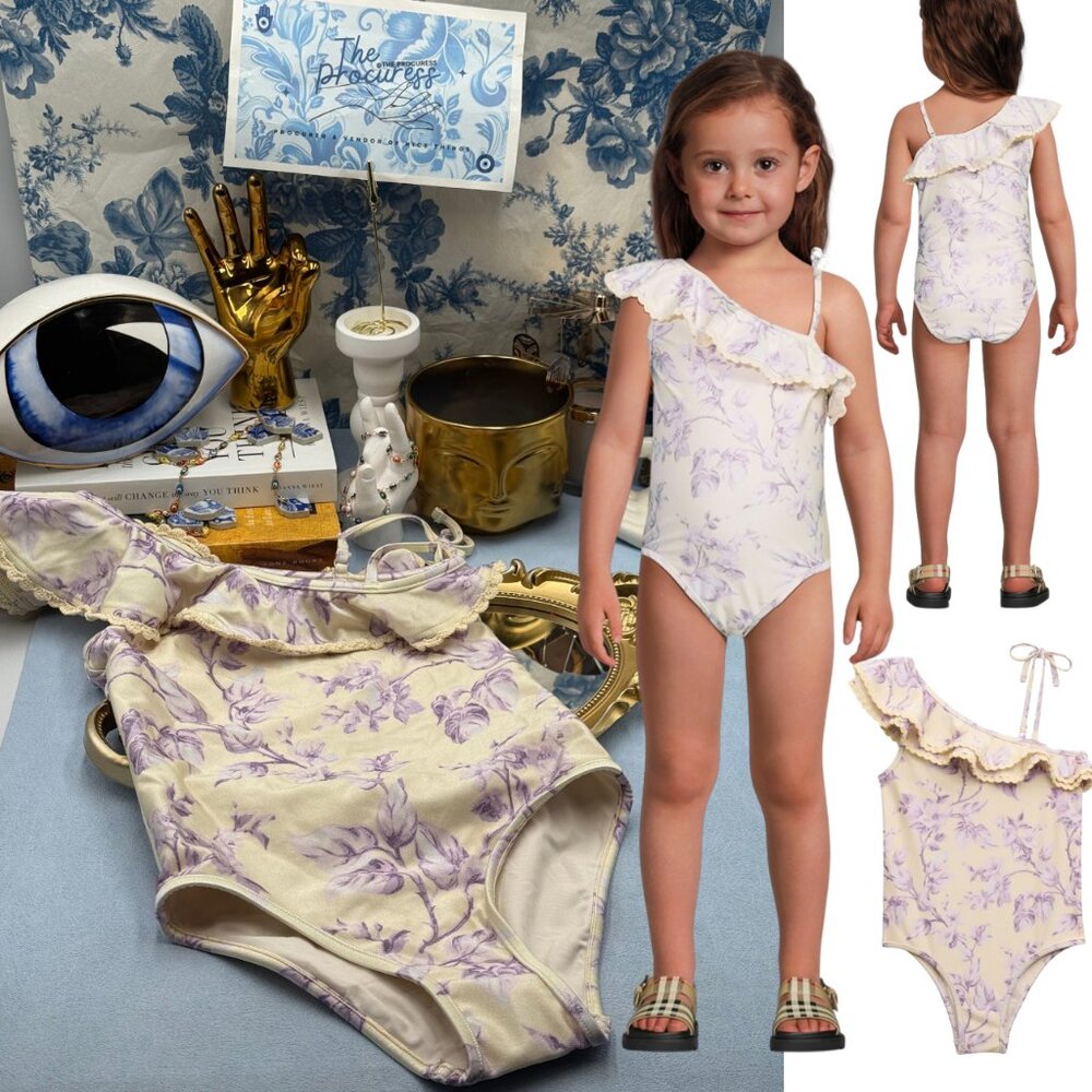 🆕 ZIMMERMANN KIDS 🧿 NWT Halliday Trim Frill 1PC, Yellow Lilac Floral, Sz 6Y